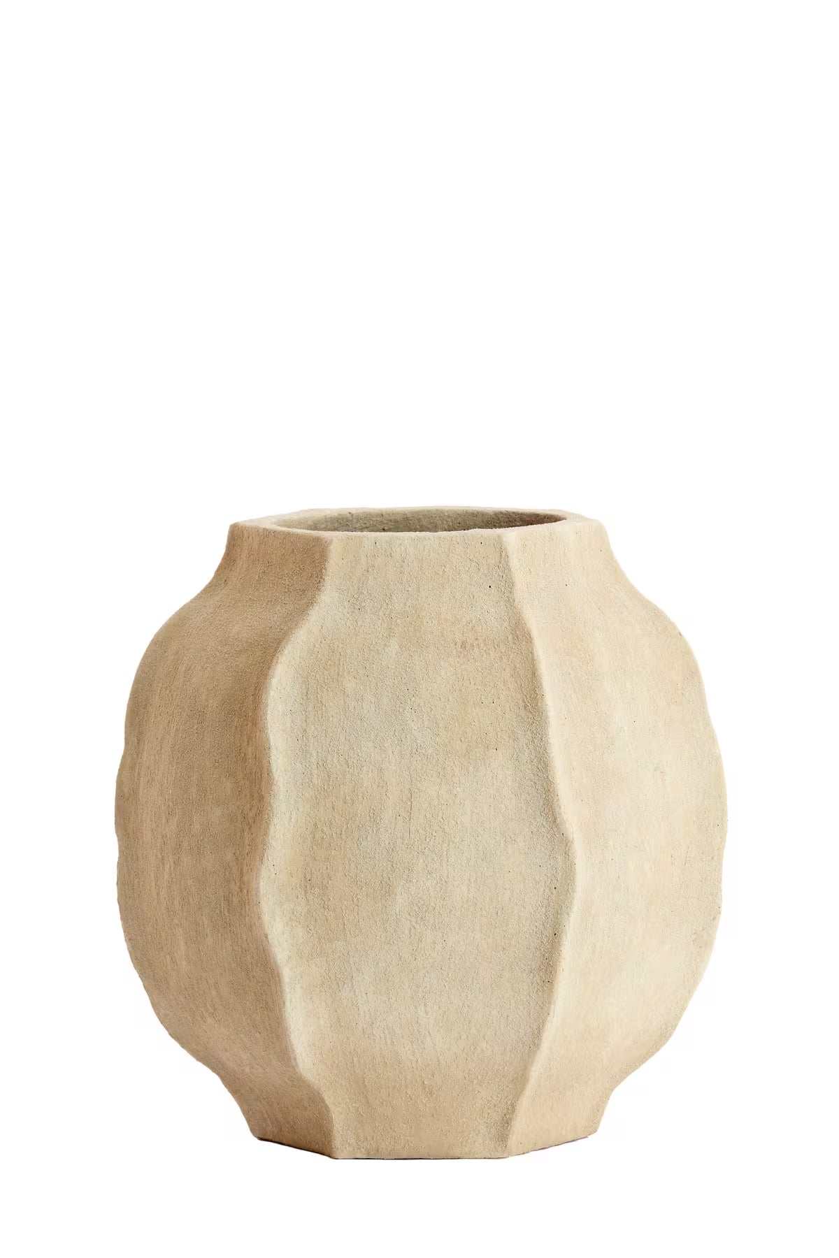 Basergy Saphira Collection Sculptural Cement Vase – 40cm Minimalist Round Planter in Matte Sand